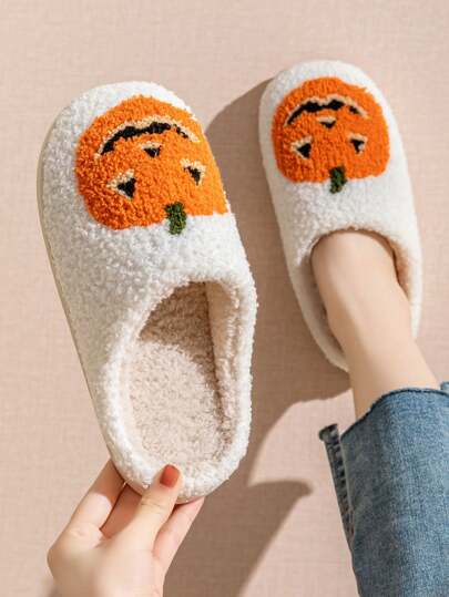Pantoufles d'Halloween citrouille pour femmes, chaussons d'intérieur chauds et antidérapants, confortables et moelleux, chaussures cadeaux, unisexe