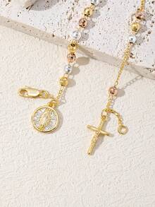 1pc 2025 New S925 Silver Hypoallergenic Triple-Tone Electroplated Handcrafted Guadalupe Virgin Mary Cross Jesus Christ Rosary Bracelet, Comes With Luxury Drawer Gift Box & Carrier Bag, Suitable For Mother/Valentine's Day Couples/Friends/Devotees, Catholic First Communion, Daily Wear & Prayers