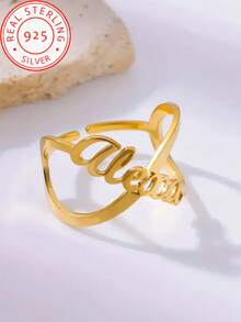 1 Piece 925 Silver Custom Personalised Monogram Ring With Adjustable Opening For Men And Women, Wedding, Holiday And Valentine's Day, Mother's Day, Father's Day Gifts, Multi-Functional Design, Simple Jewellery