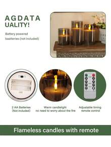 3pcs LED Flameless Candle Lights, Realistic Flickering Candles, 3D Flame Candles, Decorative Unscented Pillar Candles, 3-Piece Battery Operated (Grey), Suitable For Party, Halloween, Christmas, Wedding, Tabletop, Holiday Atmosphere Lighting - Grey - View 8