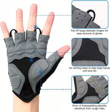 Souke Sports Guantes de ciclismo acolchados de medio dedo, guantes de bicicleta que absorben los golpes, antideslizantes, transpirables, para ciclismo de carretera, para hombres y mujeres - Negro-Negro - Ver 10