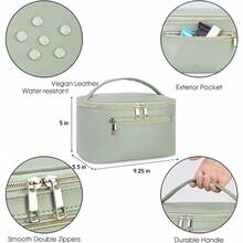 Wandering Nature Akeup Bag Travel Ake Up Organizer Cosetic Brush Bags Case For Woen In Vegan Leather Sage  Patent Pending - SageGreenDa - Xem 5