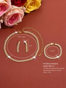 Women Luxury Fashion Jewelry 4-Piece Set: Rhinestone Earrings + Necklace + Bracelet, Elegant & Generous Jewelry Suit, Suitable For Wedding, Party, Gift For Holidays