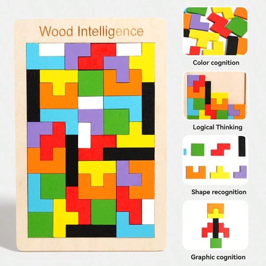 1 件木制拼图、木制玩具套装、STEM 游戏、积木脑筋急转弯游戏、智力玩具教育礼物，适合 4 5 6 7 岁幼儿男孩女孩
