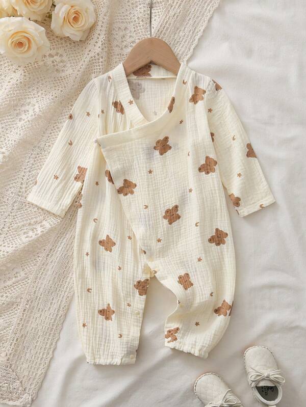 Babyjongens Casual Schattig Rompertje met Cartoon Print, Zacht en Huidvriendelijk, Geschikt voor Lente en Herfst