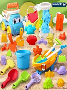 Juego de 8 piezas/16 piezas/20 piezas/30 piezas de juguetes de playa para niños: para jugar con arena, diversión en el agua, cavar en la nieve, herramientas de jardinería con cubo, moldes, palas, rastrillo, tamiz - diversión familiar para niños y niñas (el estilo/color puede variar)