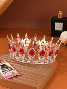 1pc/ Gold Drop Bridal Round Tiara, Suitable For Wedding Dress Decorative Tiara, Party Tiara, Birthday Cake Top Decoration, Bouquet Decoration