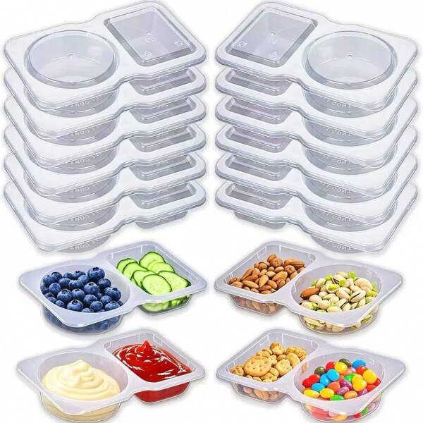 Disposable Plastic Single-Use Sauce Containers With Lids, Condiment Cups For Dips, Dressings, Hot Sauce, Dipping Trays