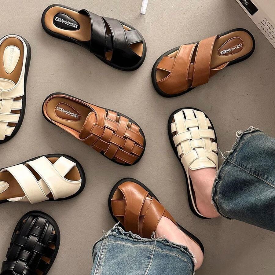 Women's Summer Office Slippers For Outside Wear 2025, Closed-Toe Roman Half-Slip, Versatile Casual Mule Sandals With Single Step - 黑色 - 查看 1