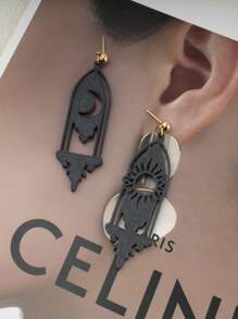 Pendientes con forma de ventana con luna y sol, pendientes versátiles para mujeres