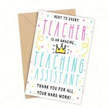 1PC Teacher Thank You Card With Envelope, Cartoon Illustration, Teaching Assistant Thank You Gift, School College Assistant Card, End Of Year Educators Gift