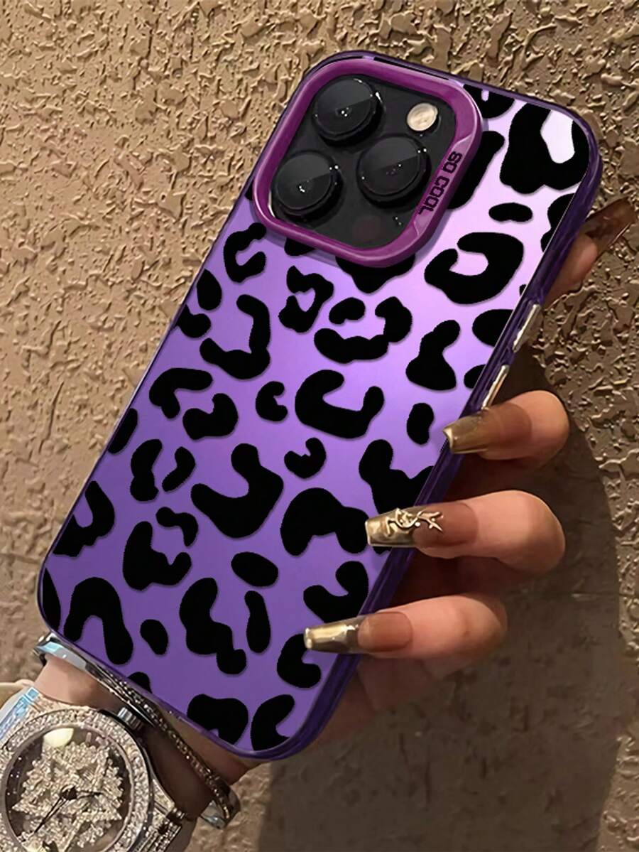Personalized Creative Milk Leopard Print Simple Shockproof Thick Phone Protective Case Printed Compatible With Phone 17 16 15 14 13 12 11 Plus Pro Max Xs Max Apple Series Cellphone Protective Cover, Shock Resistance And Fashionable ﻿ - 紫色 - 查看 1