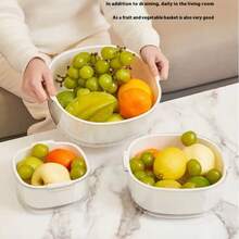 1pc Multi-Function Plastic Drain Basket, Kitchen Vegetable Washing Basket, Dual-Layer Fruit & Vegetable Basket - Cream White - View 11