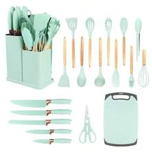 19-Piece High-Grade Stainless Steel Stylish And Practical Kitchen Knife Set, 5 Sharp Chef's Knives With 9 Pieces Of Silicone Kitchenware, Whisk Tongs And Cutting Board Silicone Easy To Clean, Dishwasher Ready, Suitable For Cooking Enthusiasts, Pastry Chefs, Chefs Essential Kitchen Utensils Set, Gift Essentials - 薄荷綠 - 查看 1