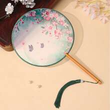 中国古典扇子，仿古复古风扇子，流苏绣花女扇，长柄流苏舞蹈扇，汉服宫廷扇，旗袍圆扇，适合纪念品，婚礼活动，节日聚会，情侣信物 - 彩色 - 查看 7