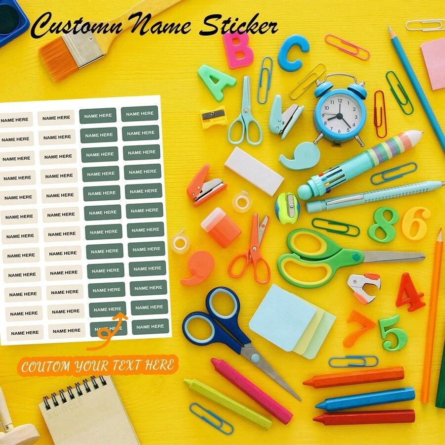 96/192/288/384 件定制姓名贴纸 - 非常适合学校用品、返校：适用于笔记本、钢笔等