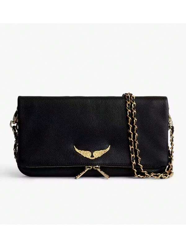 Clutch de piel con cadenas metálicas - Negro