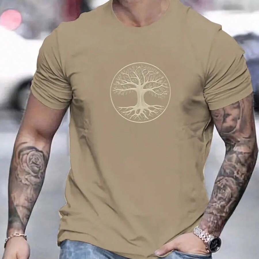 Men's T-Shirt Premium Mesh Shirt Imported Blouse Premium Cotton - 卡其色 - 查看 1