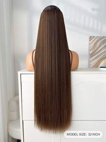 Tóc giả dài 28 inch màu đỏ tía, thẳng, kiểu đuôi ngựa, thích hợp cho phụ nữ. - Màu nâu  Mocha - Xem 3