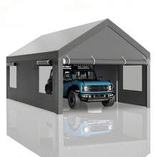 JAMFLY Carport Heavy Duty Car Canopy Garage With Roll-Up Ventilation Windows & Doors, Removable Sidewalls Portable Carport Canopy Waterproof For Cars, Boats, Trucks - Grey - View 10