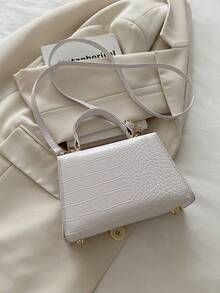 Mini Fashion Solid Color Flap PU Handbag - White - View 8