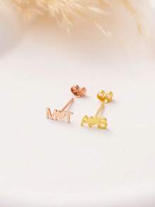 1pc Dainty Name Earrings , Custom Name Jewelry , Gold Earrings , Personalised Earrings , Contains Exquisite Gift Boxes As Valentine's Day, Holiday Gifts, Mother's Day Gifts, And Love Gifts. - Gold - View 6