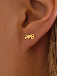 1pc Dainty Name Earrings , Custom Name Jewelry , Gold Earrings , Personalised Earrings , Contains Exquisite Gift Boxes As Valentine's Day, Holiday Gifts, Mother's Day Gifts, And Love Gifts. - Gold - View 5