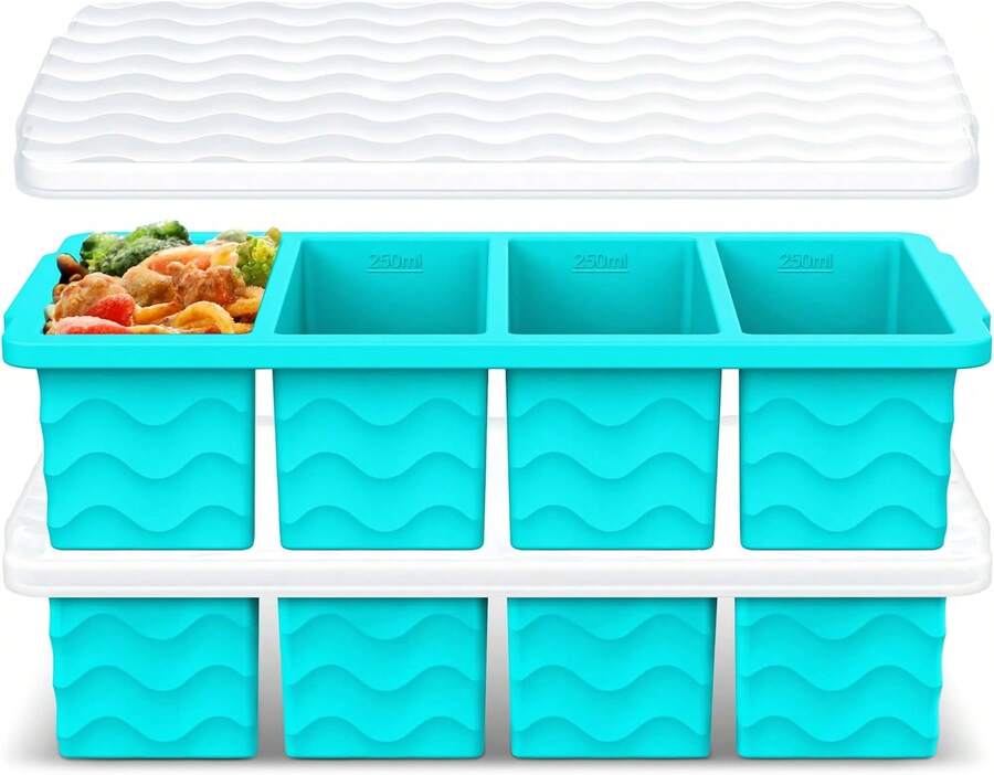 Silicone Freezer Molds For Soup With Lid – 1-Cup Soup Container Style Ice Cube Trays For Freezer, Meal Prep & Food Storage, Freeze 250mL/125mL Portions – 2 Pack - 藍色 - 查看 1