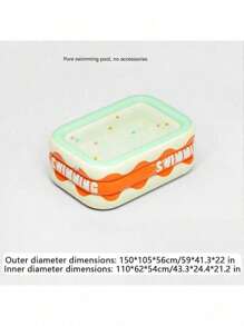 Foldable Inflatable Swimming Pool For Home Use, PVC Material With Waved Edge "Swimming" Print - Ideal Choice For Outdoor Patio And Garden Entertainment. Can Be Used By 1-7 People, Perfect For Backyard Splashing, Family Pool Party. Available In 5 Sizes, With PVC Material And Drain Plug At The Bottom