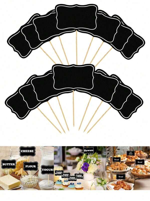 50pcs/Set Mini Blank Chalkboard Cheese Picks, Paperboard Cupcake Toppers, Food Buffet Label, Message Slate, Business Card Holder, Memo Label, Brand Number Table Price For Home, Restaurant, Party Signs, Dessert, Cake Toothpick, Wedding Party (Random Style)