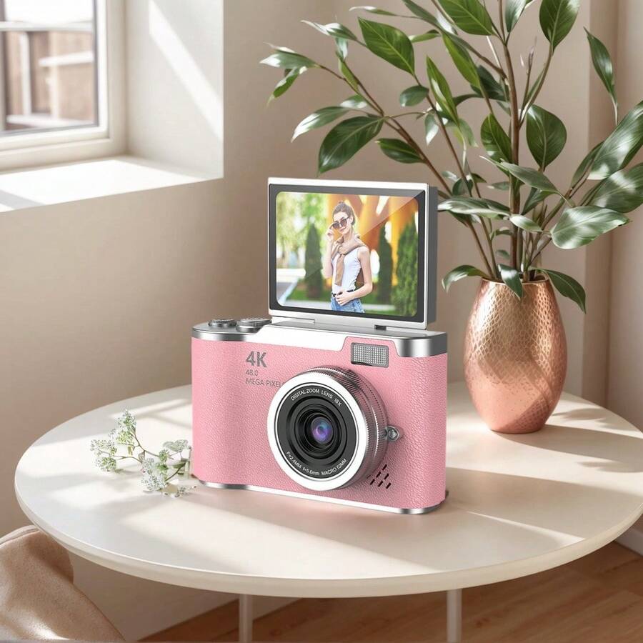 SEREE 4K Clamshell Digital Camera, 48MP Camera, Rechargeable Camera, 2.4-Inch Display Camera, Button Control, Equipped With 32GB Memory Card, The Best Gift For Valentine's Day, A Must-Have Gift For Beginners - 粉色 - 查看 1