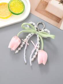 Series Tulips Faux Pearls Bows Bags Pendants Fresh And Simple Flowers Mobile Phone Accessories For Women