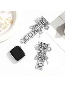 1 pieza Nuevo Brazalete con doble cadena y adorno de brillo para,compatible con Ultra 3/2/1, SE Serie 10/9/8/7/SE/6/5/4, de 38mm a 49mm, Pulsera para smartwatch como regalo para ella, ajustable