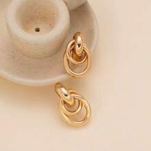 1pair Fashionable Gold Tone Metal Multi-Turn Knotted Design Stud Earrings For Women, Double Hoop Studs, Statement Dangling Earrings, Unique Earrings.(The Color Of The Product May Vary Slightly Under Different Displays/Lighting Conditions)