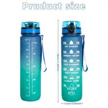 1pc 1000ml/32oz Large Capacity Frosted Gradient Direct Drink Plastic Water Bottle With Time Drinking Scale Mark, Handle Strap For Easy Carrying, Suitable For Cycling, Running, Fitness, Mother's Day, Father's Day, Graduation Gift