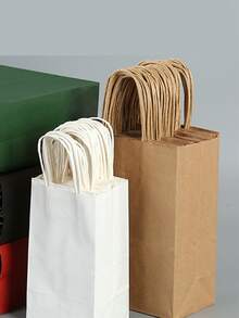 10 unidades Bolsas de papel kraft con asas para llevar, hornear, café, envoltura de regalos, bolsas de compras - Caqui - Ver 6