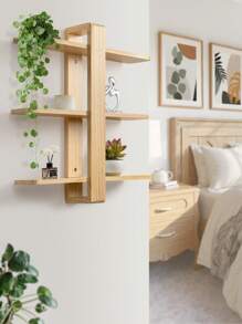 Etagere Murale en Bois, Étagère Flottante à 3 Niveaux, Étagère Décorative en Bois Massif avec Tablettes Amovibles, 50x58 cm, pour Salon et Chambre