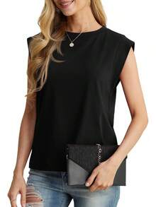 GRECERELLE Women 2025 Cap Sleeve Tops Summer Casual Tee Shirt Loose Crew Neck Basic Tank  Work Vacation Outfits (S-2XL) - Red - View 11