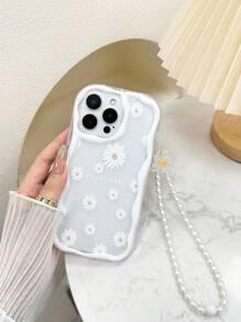 Flower Chrysanthemum Painted Cream Wavy Edge Bracelet Attached Phone Case Compatible With Iphone 14/14 Pro Max, IPhone 13/13 Pro Max, IPhone 12/12 Pro Max, IPhone 11/11 Pro/11 Pro Max, IPhone XS/XR/X/8/7, Galaxy S24/S25, A14/A15/A16/A26 Waterproof Shockproof Anti-Fall Scratch Resistant