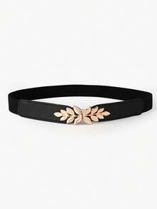 1件/2件/3件装女士树叶扣链条弹力细腰带，可搭配连衣裙和西装