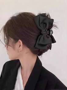 1pc Women Elegant Sweet Black Velvet Fabric Bling Rhinestone Bow Big Hair Claw Clip, Suitable For Daily Outfit & Hairstyle Hair Clips Hair Jaw Clip Hair Clamps Hair Clutch Hair Catcher Clip, Bow Accessories, School Stuff, College