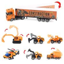 6pcs/ 11 In 1 Mini Die-Cast Engineering Trucks Construction Vehicles Excavator Bulldozer Mixer Car Model Children Toys Holiday Gift For Kids,Back To School