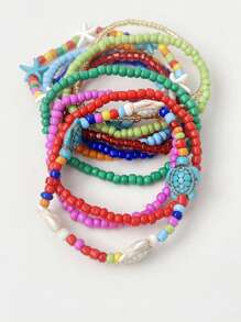 11pcs/Set Boho Colorful Beaded Starfish Elegant Bracelet, Suitable For Women, Perfect For Party, Beach Activities And Gift-Giving, Handmade Jewelry