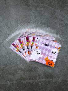 50/100 个万圣节主题自封礼品袋、混合紫色南瓜鬼图案透明糖果袋、万圣节快乐糖果礼品袋、不给糖就捣蛋、饼干巧克力甜点烘焙包装袋，适用于万圣节节日餐桌派对装饰、万圣节玻璃纸袋饼干烘烤零食袋独立包装自粘式 OPP 饼干烘焙礼品 DIY 糖果装饰礼品袋、小礼品袋、礼品包装用品 - 紫色南瓜幽靈 - 查看 8
