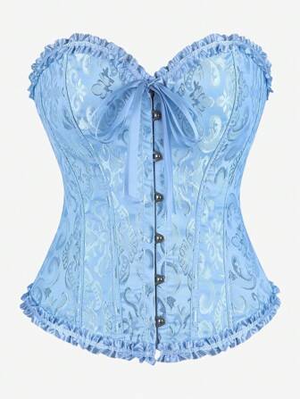 紧身胸衣束胸衣，经典紧身胸衣露肩甜美合身骨架紧身衣，荷叶边腰部束腰露背塑身衣，适合化妆舞会、万圣节