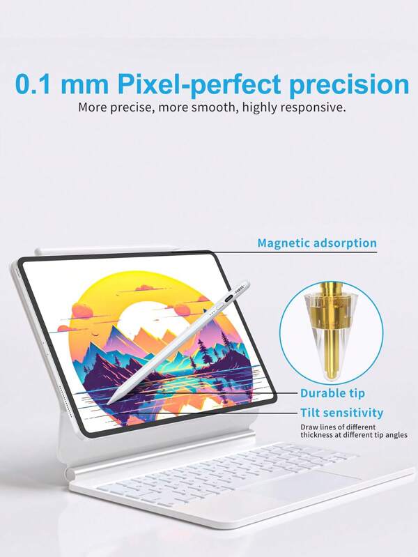 Pen Compatible With IPad 2018-2025, USB-C Fast Charging Pencil, Pixel-Perfect Tilt Sensitivity Compatible With IPad 11/10/9/8/7/6/A16, IPad Mini 7/6/5, IPad Air M3/M2 11"/13"/5/4/3, IPad Pro M4 13"/12.9″/11″