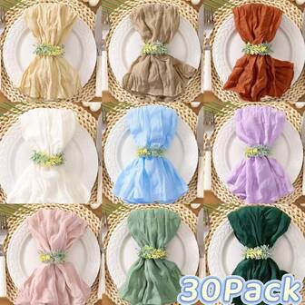 20pcs Reusable & Washable Polyester Gauze Napkins - Square Bohemian Design, Solid Green Color, Suitable For Christmas Eve Party, Rustic Kitchen & Dining, Holiday Table Decor, Elegant Tablecloth Fabric, Durable Material, Exclusive For Holiday Hosts