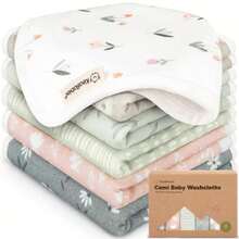 6-Pack Cami Washcloths Newborn, 10x10 Organic Cotton Face Wash Cloths Babies, Soft & Absorbent Bath Towels 2LFE - 柔和的白色 - 查看 8