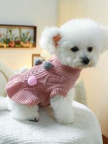 1件寵物衣服 狗貓服飾 小中型犬 幼犬 吉娃娃 柔軟舒適 毛球毛線洋裝 粉色 - 粉色 - 查看 3