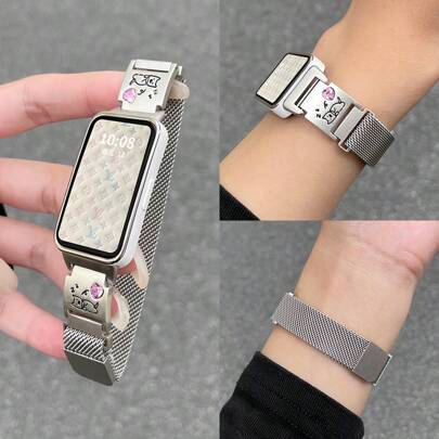 Watch Bands For Women Man,Stainless Steel Mesh Loop Magnetic Clasp Compatible With Huawei Band 10/9/8/7/6 Honor Band 10/9/7/6 NFC, With Sumsung Galaxy Fit 3,With Mi Band 10/9/8/7/6/5/4/3/NFC